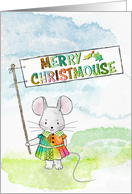 Bright Watercolor Merry Christmouse Christmas card