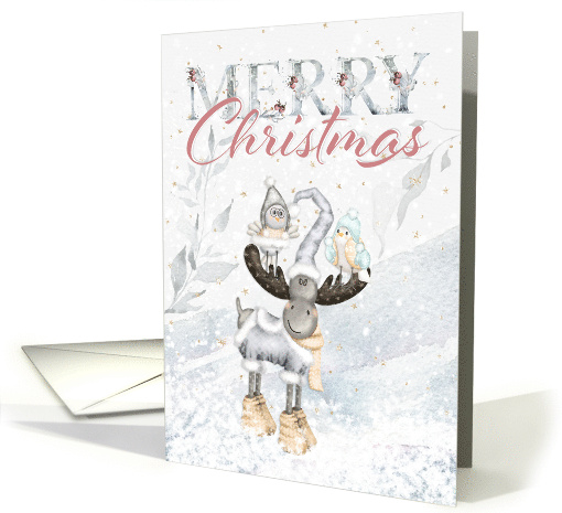 Cute Reindeer and Birds Snowy Christmas card (1705246)