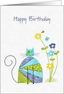 Colorful Watercolor Cat Birthday card
