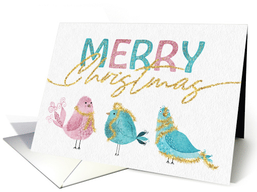Tinsel Tangle Funny Christmas Cute Pink and Blue Birds card (1709970)