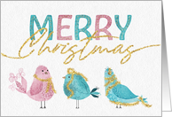 Tinsel Tangle Funny Christmas Cute Pink and Blue Birds card