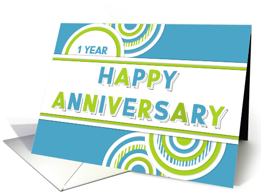 Employee 1st Anniversary Blue Green Geometric Shapes card (1721948)