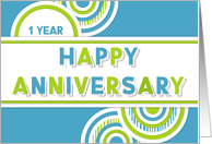 Employee 1st Anniversary Blue Green Geometric Shapes card