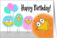 Birthday Funny Cute Colorful Bird Characters card