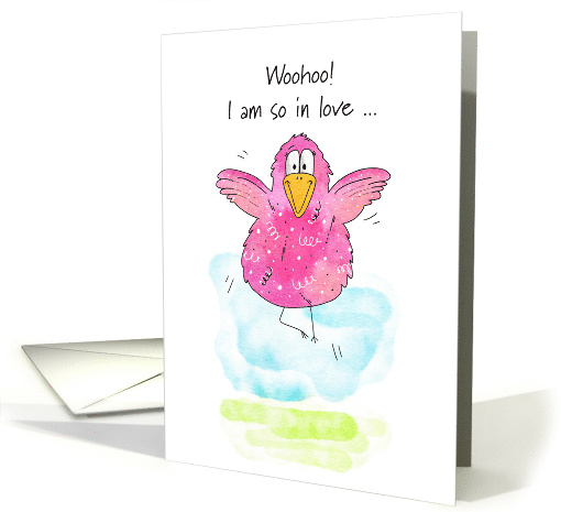 Valentine's Day Funny Jumping for Joy Pink Bird card (1724614)