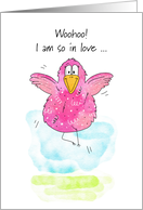 Valentine’s Day Funny Jumping for Joy Pink Bird card