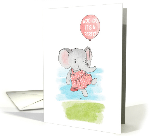 Children's Birthday Party Invitation Elephant and Balloon card
