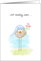 Birthday Watercolor Cute Little Bird with Flowers card