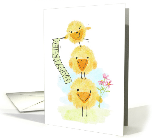 Easter Three Chicks and Flowers card (1728386)