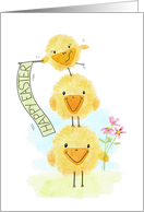 Easter Three Chicks and Flowers card