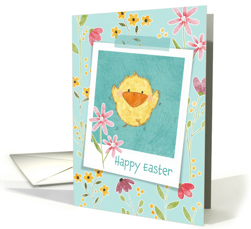 Easter Happy Jumping Yellow Chick and Flowers card (1729776)