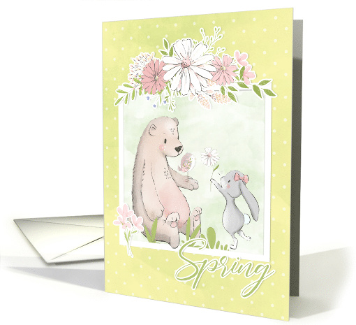 Easter Bunny Bear Bird and Flowers card (1730804)