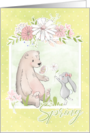 Easter Bunny Bear Bird and Flowers card
