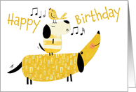 Birthday Two Dogs and a Bird Singing card