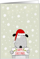 Christmas Dog Holding Happy Christmas Sign card