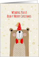 Christmas Bear Wearing Festive Bow Tie and Party Hat card