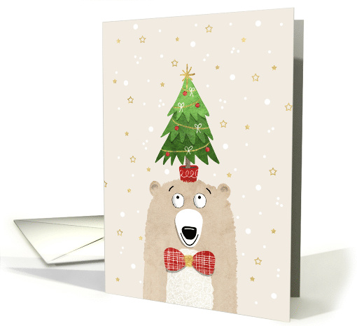 Cute Bear with Christmas Tree on His Head card (1745012)