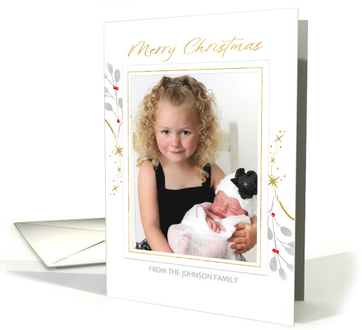 Christmas Gold White Gray Minimalist Photo Border card (1748664)
