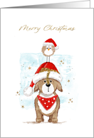 Cute Dog and Bird Christmas card