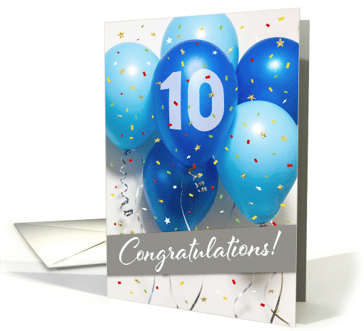 Employee 10th Anniversary Blue Balloons and Confetti card (1759808)