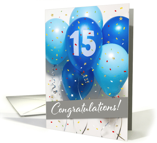 Employee 15th Anniversary Blue Balloons and Confetti card (1760018)