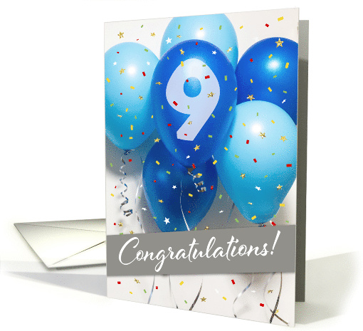 Employee 9th Anniversary Blue Balloons and Confetti card (1760040)