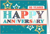 Employee 10th Anniversary Bold Colors and Stars card