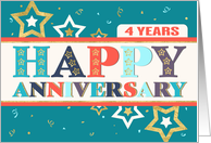 Employee 4th Anniversary Bold Colors and Stars card
