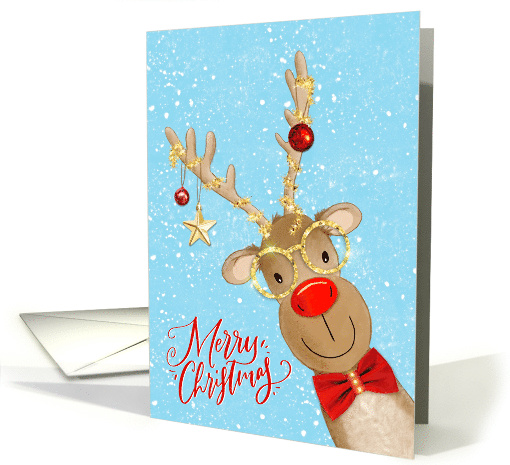 Christmas Fun Red Nosed Reindeer with Bow Tie and Glasses card