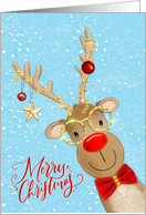 Christmas Fun Red Nosed Reindeer with Bow Tie and Glasses card