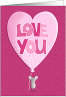 Tiny Mouse with Large Heart Shaped Balloon Cute Valentine’s Day card