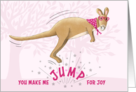 Kangaroo Jumping for Joy Valentine’s Day card