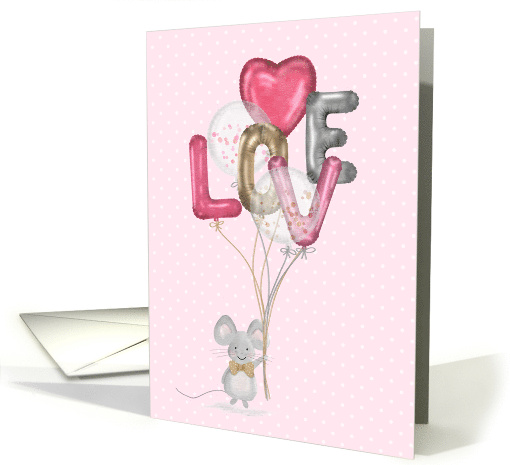 Cute Whimsical Mouse with Balloons Valentine's Day card (1830082)
