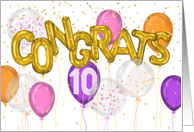 Employee 10th Anniversary CONGRATS in Balloon Letters card