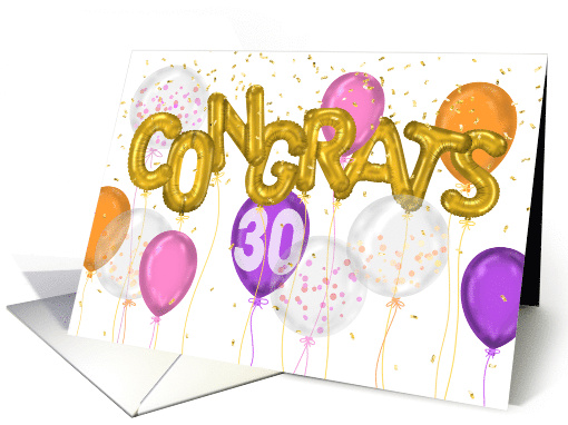 Employee 30th Anniversary CONGRATS in Balloon Letters card (1830726)