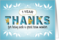 Employee 1st Anniversary Thanks card