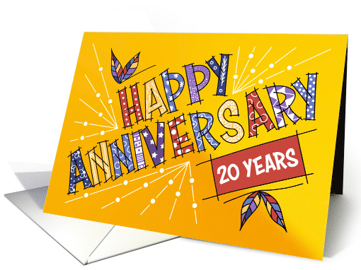 Employee 20th Anniversary Colorful Happy Anniversary Text card