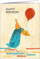 Quirky Bird with Party Hat and Balloon Birthday card