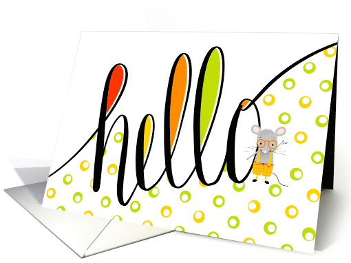 Hand Lettered Hello with Cute Little Mouse Illustration card (1924862)