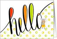 Hand Lettered Hello with Cute Little Mouse Illustration card