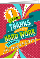 Employee 1st Anniversary Fun and Colorful card