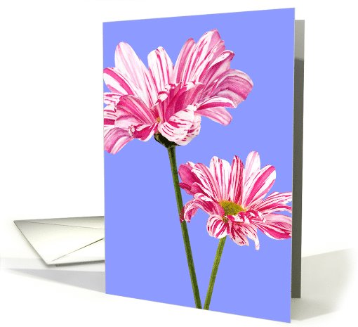 Blank Greeting Card - Pink and White Stripy Flowers card (794073)