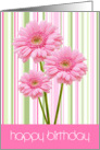 Birthday Card - Three Pink Flowers and Stripes card