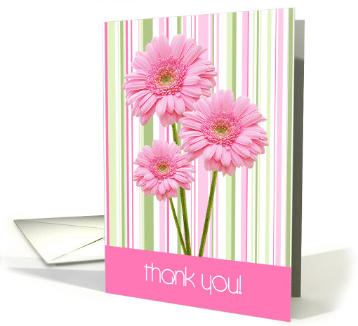 Thank You Card - Three Pink Flowers and Stripes card (795426)