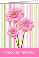 Mother’s Day Card - Three Pink Flowers and Stripes card