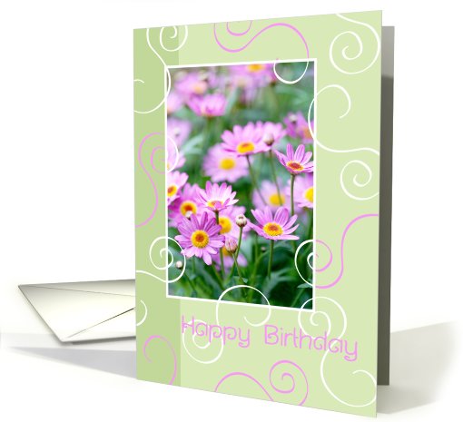 Birthday Card - Swirls and Pink Flowers card (820209)