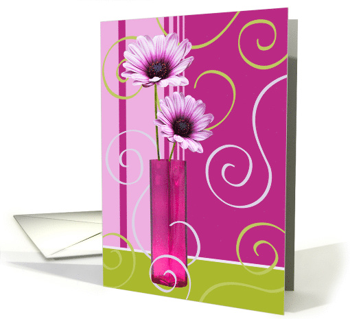 Blank Greeting Card - Swirly and Bright, Flowers in a Vase card