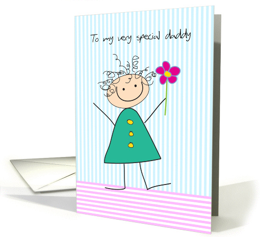 Father's Day Card Little Girl Daughter with a Flower Cartoon card