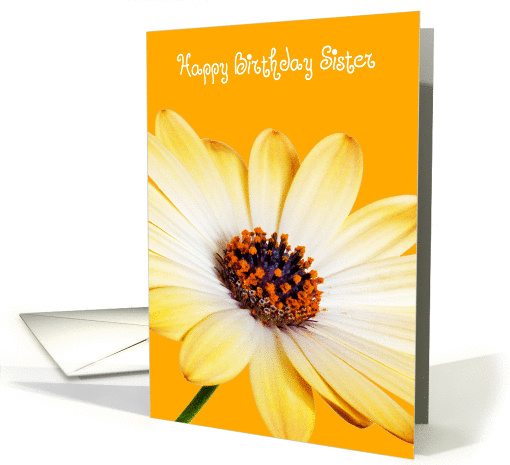 Sister Birthday Card - Sunny Flower against an Orange Background card