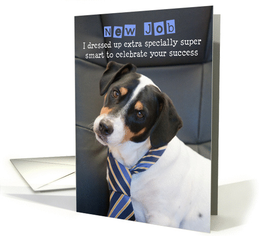 New Job Congratulations Card - Humorous, Dog Wearing Smart Tie card